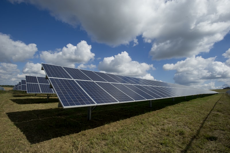 Painéis solares em campo aberto